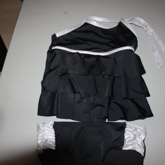 Black & Silver 2 Pcs Justice Tankini Swimsuit  Size 8 - Picture 1 of 10